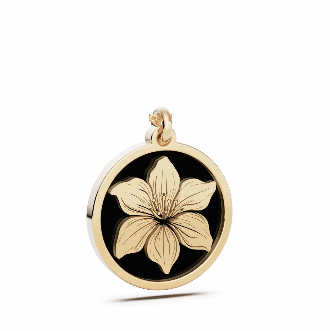 May (Amaryllis Lily) Birth Flower Round Pendant - 9ct Yellow Gold
