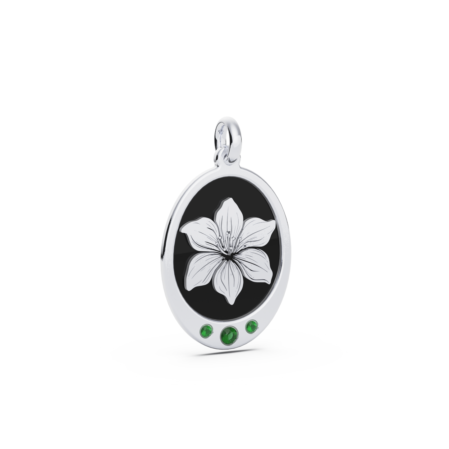 May (Amarylis Lily and Emerald) Oval Birth Flower Pendant - 925 Silver