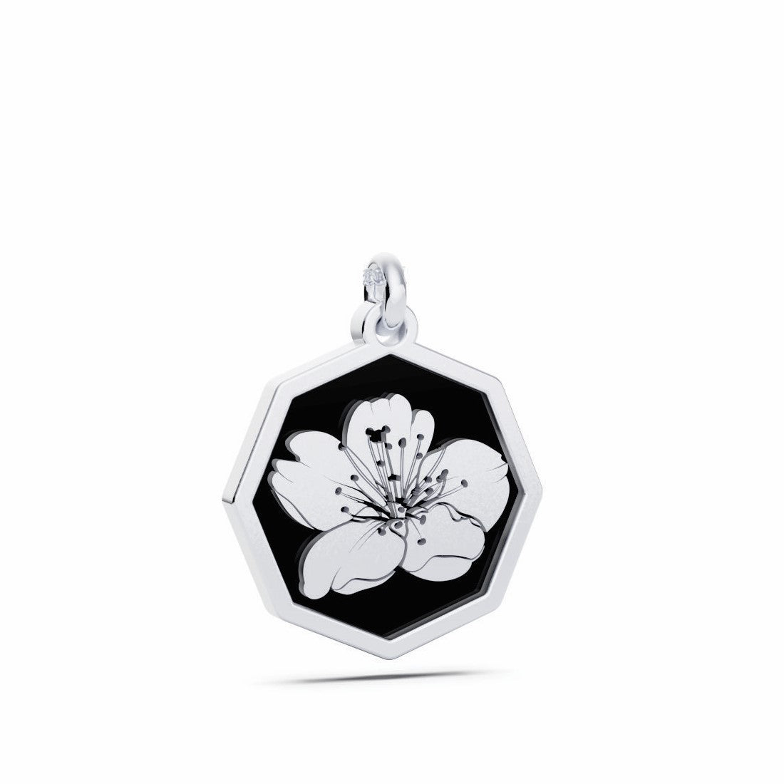 March (Cherry Blossom) Birth Flower Octagon Pendant - 925 Silver