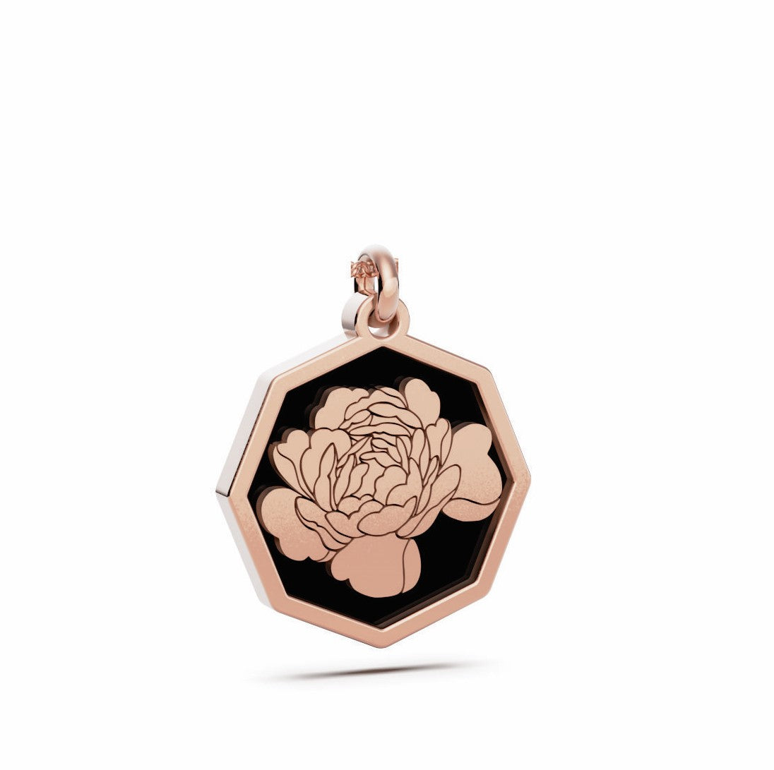 November (Peony) Birth Flower Octagon Pendant - 9ct Rose Gold