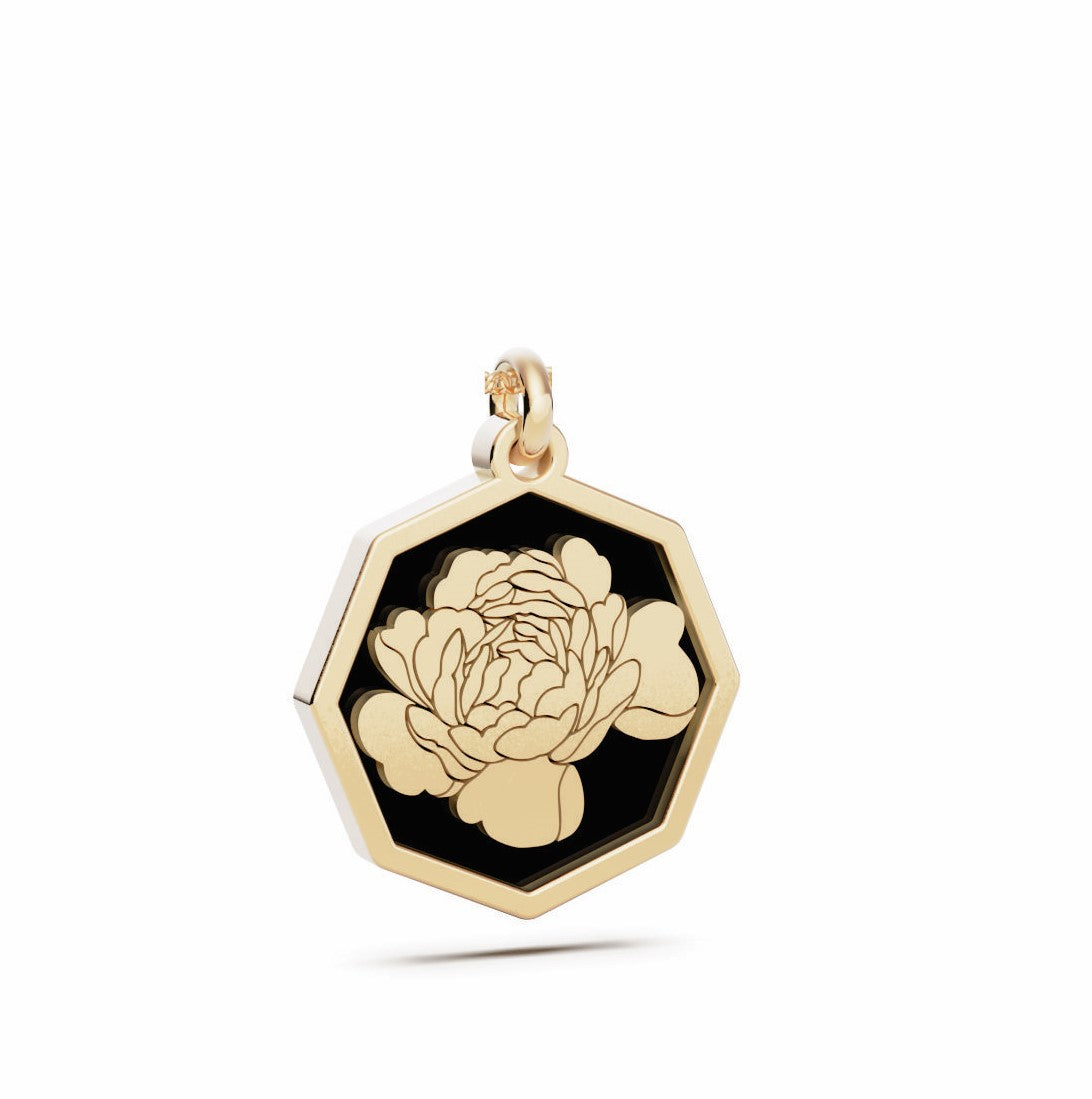 November (Peony) Birth Flower Octagon Pendant - 9ct Yellow Gold