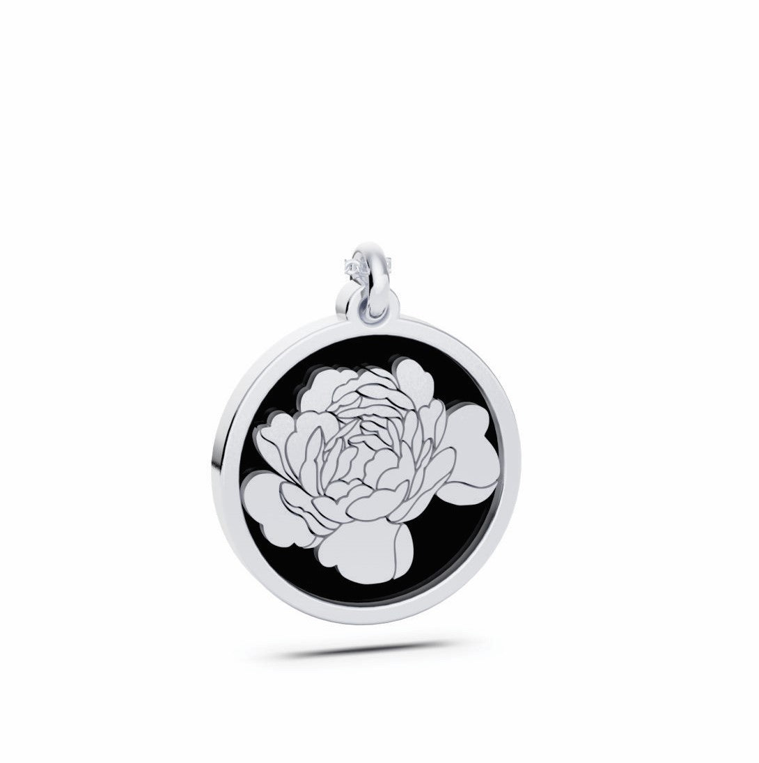 November (Peony) Birth Flower Round Pendant - 925 Silver