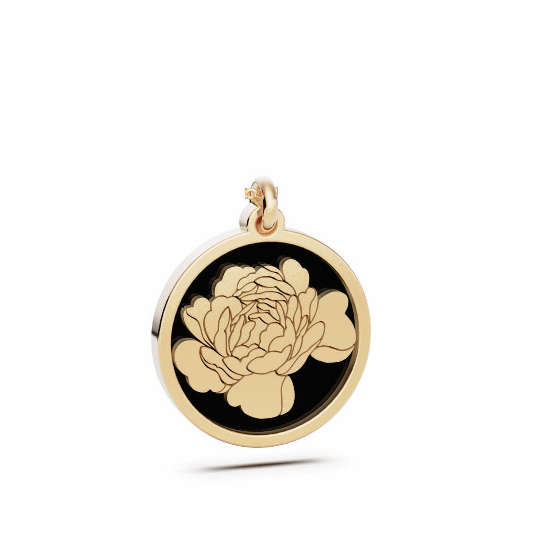 November (Peony) Birth Flower Round Pendant - 9ct Yellow Gold