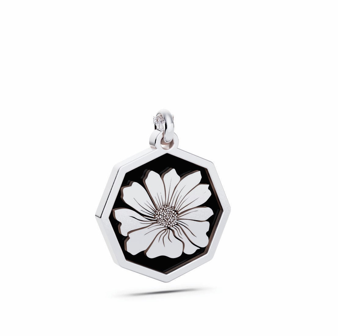 October (Cosmos) Birth Flower Octagon Pendant - 925 Silver