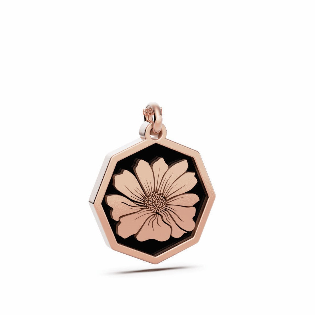 October (Cosmos) Birth Flower Octagon Pendant - 9ct Rose Gold