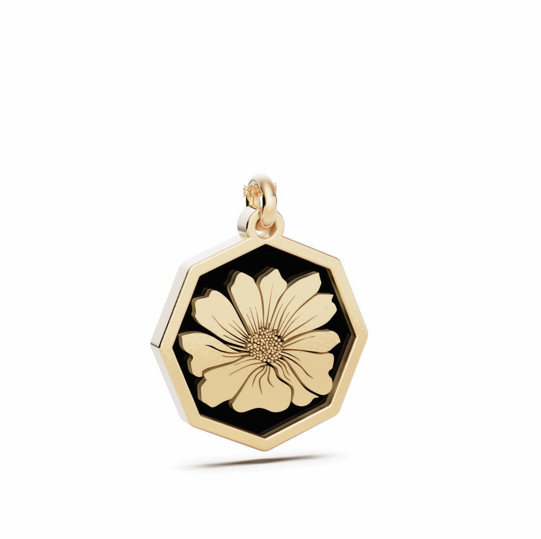 October (Cosmos) Birth Flower Octagon Pendant - 9ct Yellow Gold