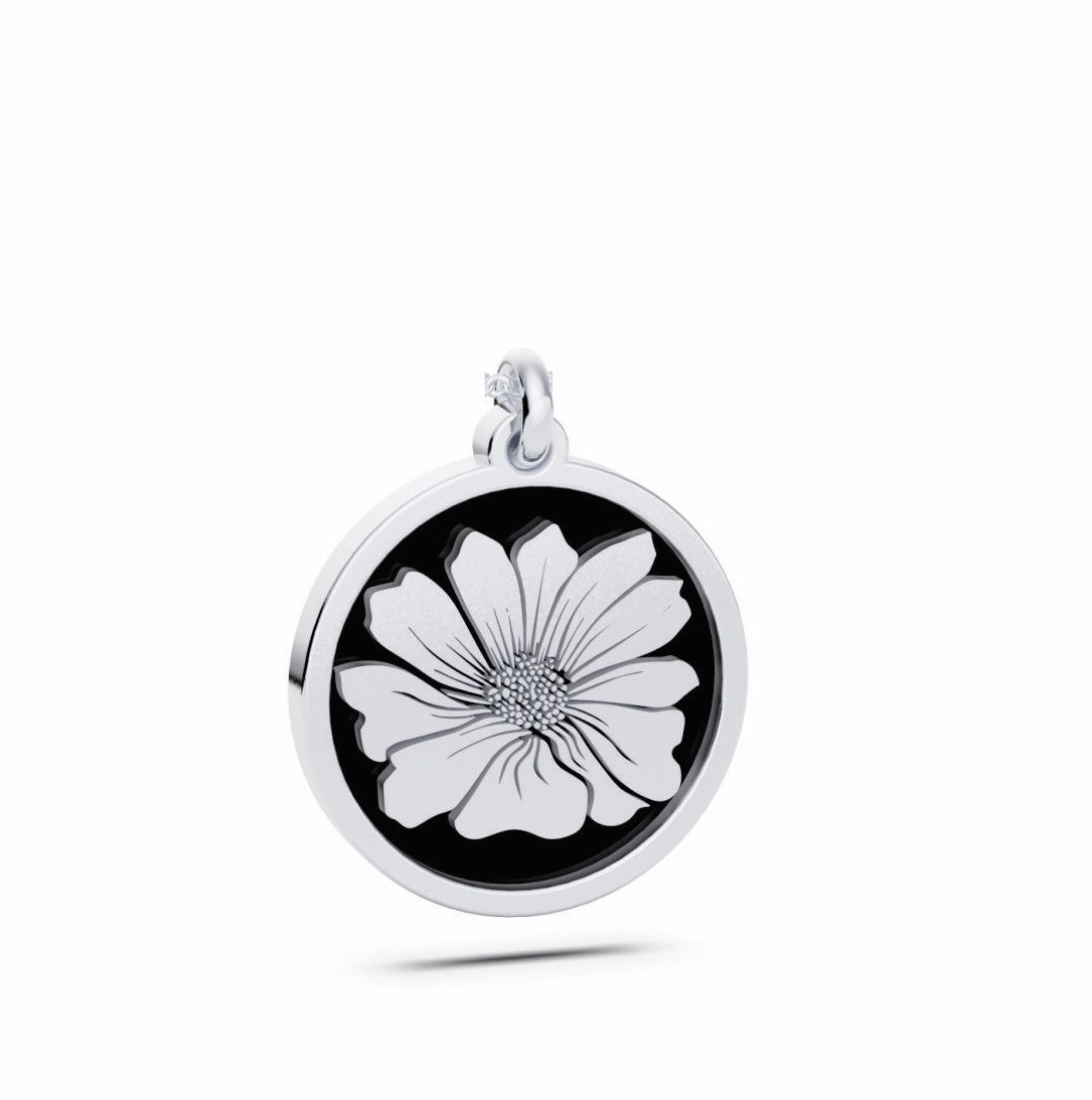 October (Cosmos) Birth Flower Round Pendant - 925 Silver