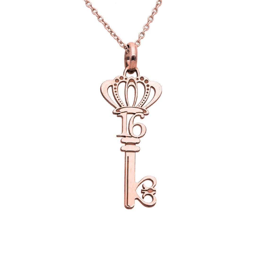 9ct Rose Gold Royal 16th Birthday Key Pendant