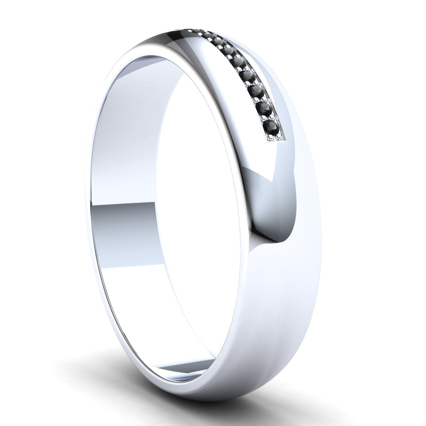 Men's Wedding Band: 925 Sterling Silver Recessed Pavé Band with 18 x 1mm Black Moissanites