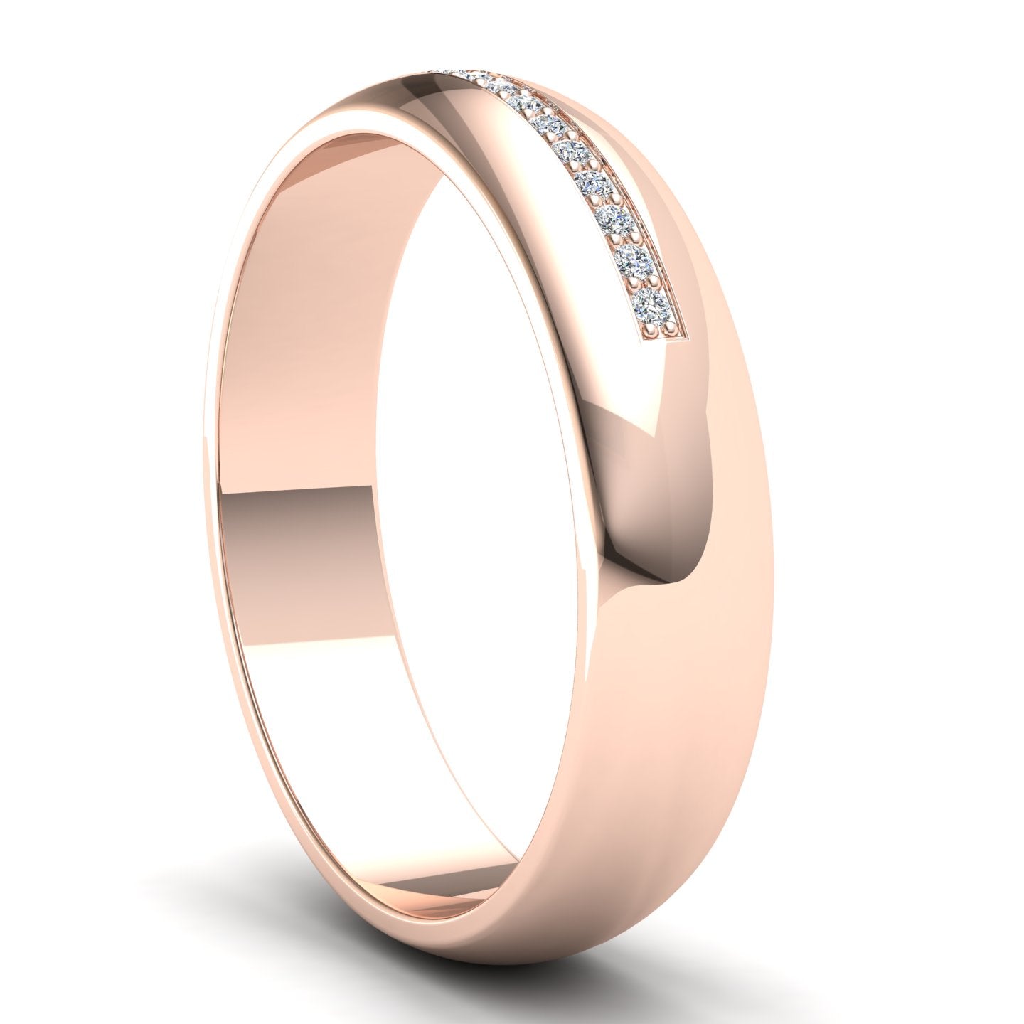 Men's Wedding Band: 9ct Rose Gold Recessed Pavé Band with 18 x 1mm White Moissanites