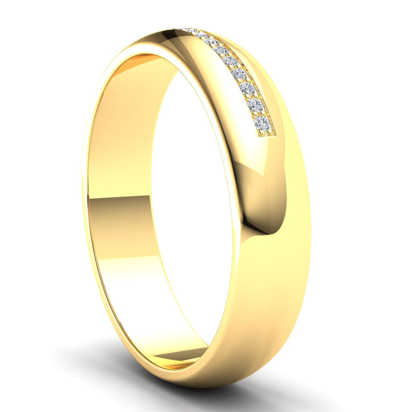 Men's Wedding Band: 9ct Yellow Gold Recessed Pavé Band with 18 x 1mm White Moissanites
