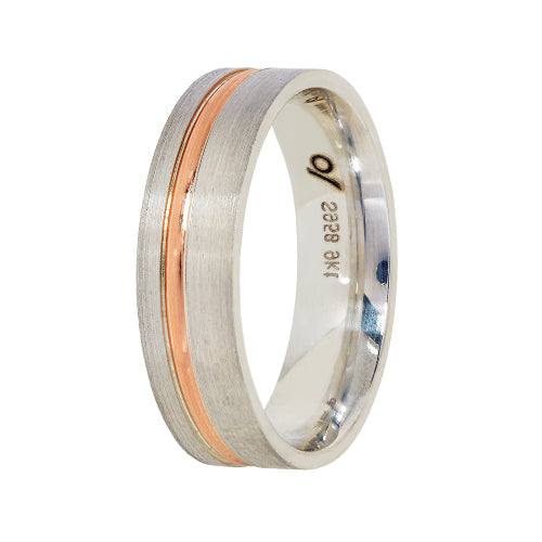 Men's Wedding Band: Argentium Silver with 9ct Rose Gold Inlay