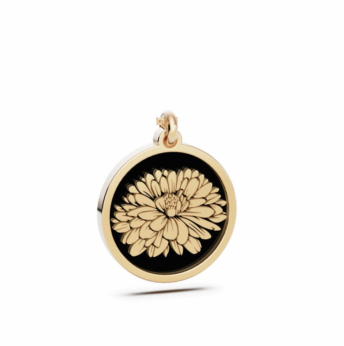 September (Aster) Birth Flower Round Pendant - 9ct Yellow Gold