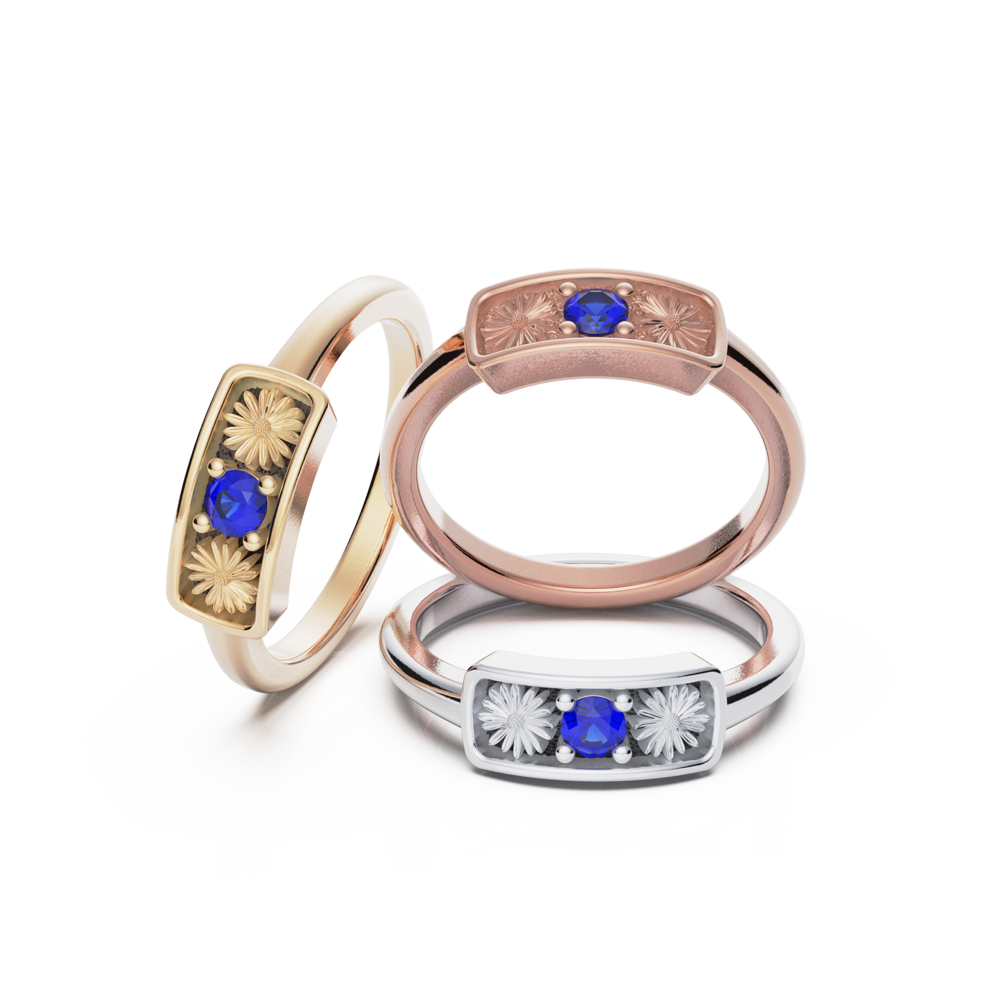 September Birth Flower Ring - Sapphire and Aster