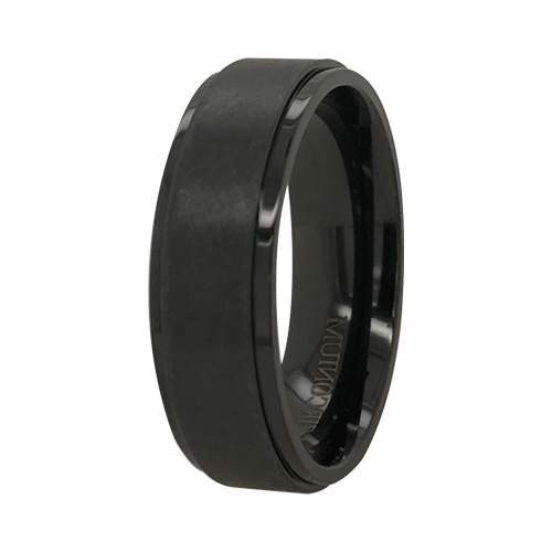 Men's Wedding Band: Black Color Plated Titanium with Brushed Bevel Edge (7mm)
