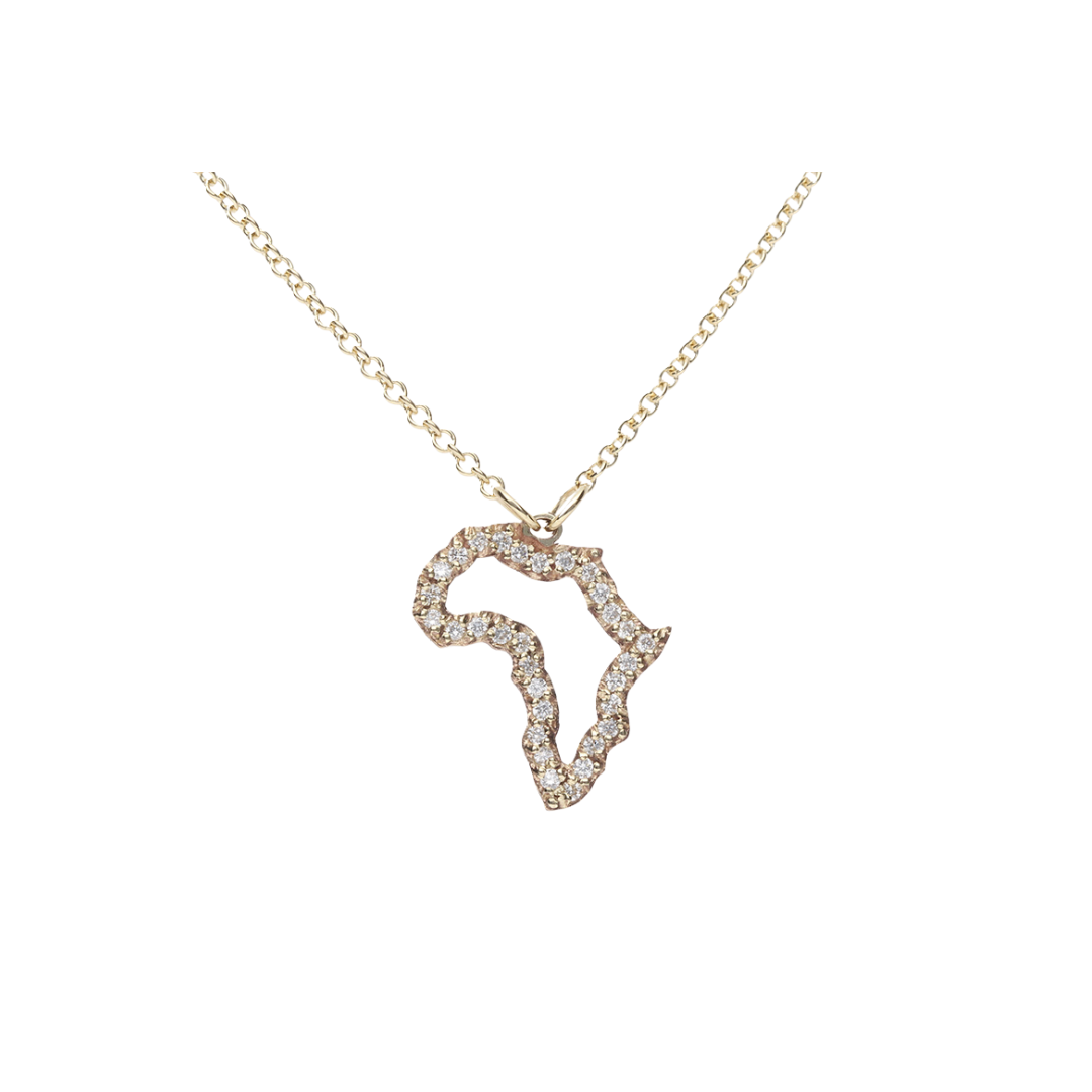 Micro Pave Diamond Africa Necklace- 9ct Yellow Gold