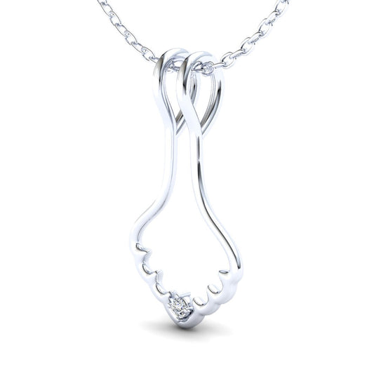 Ring Holder Arched Pendant - 9ct White Gold with White Stone