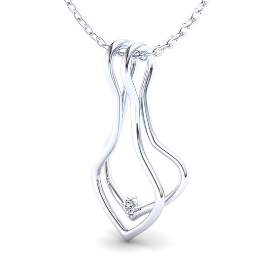 Ring Holder Double Wire Pendant - 9ct White Gold with White Stone