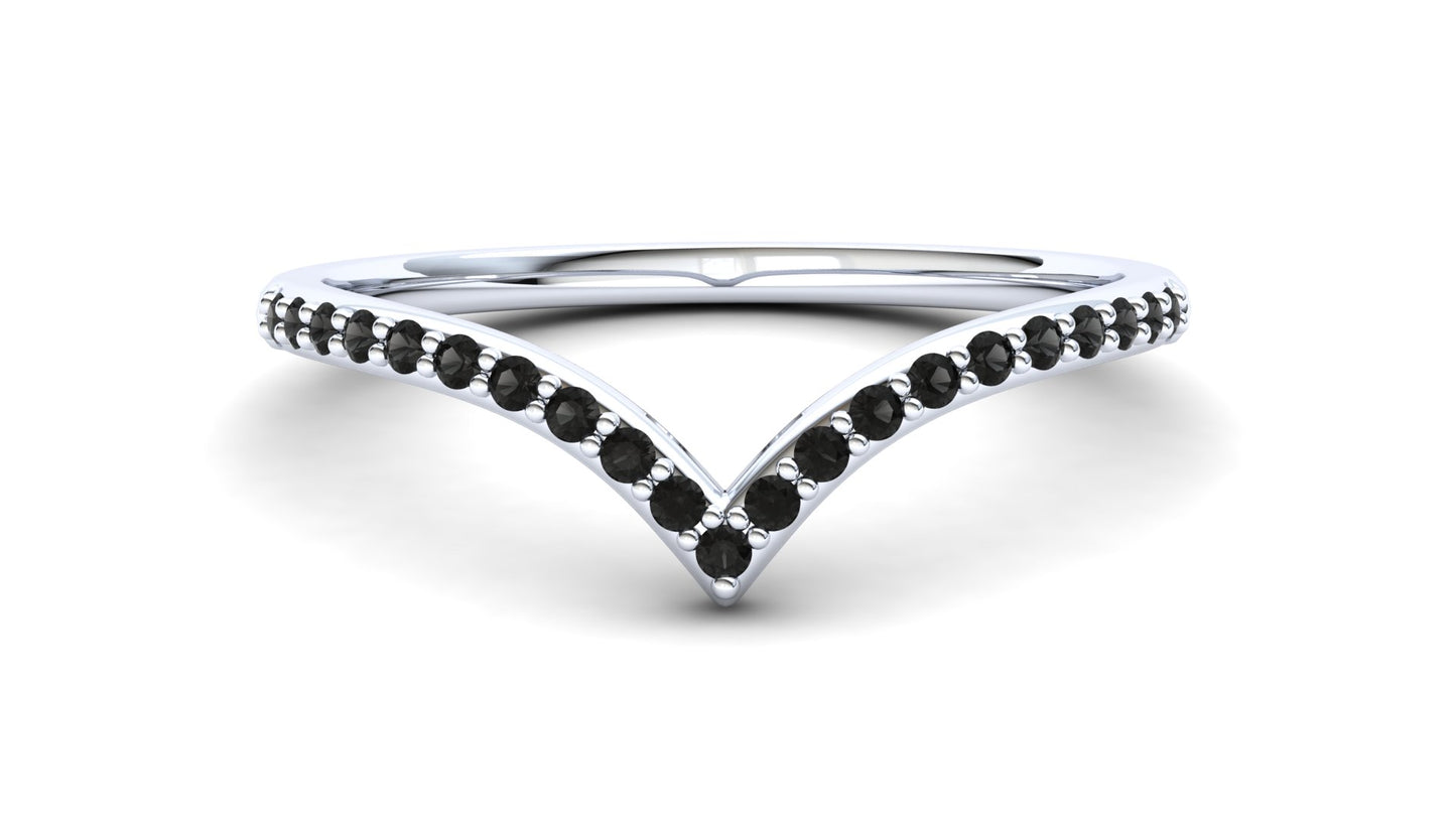 9ct Gold Heather Stack Ring - Black Stones