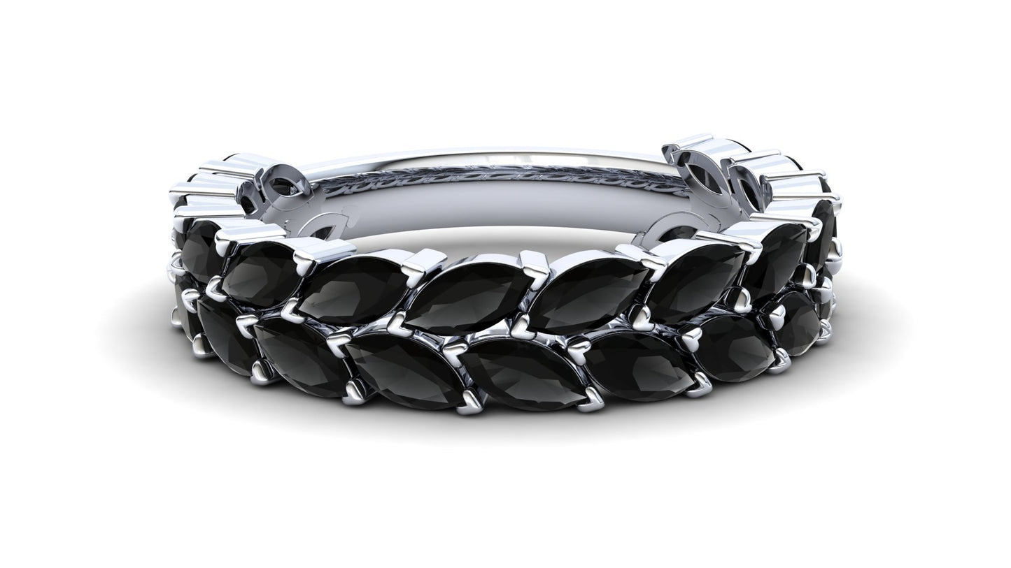 9ct Gold Tulip Stack Ring - Black Stones