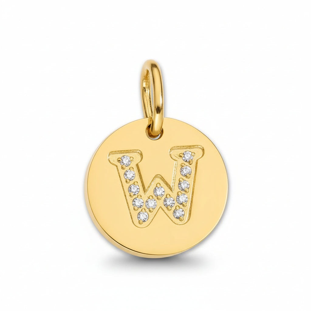 Round Initial with Cubic Zirconia Charm