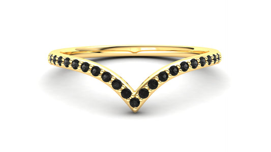 9ct Gold Heather Stack Ring - Black Stones