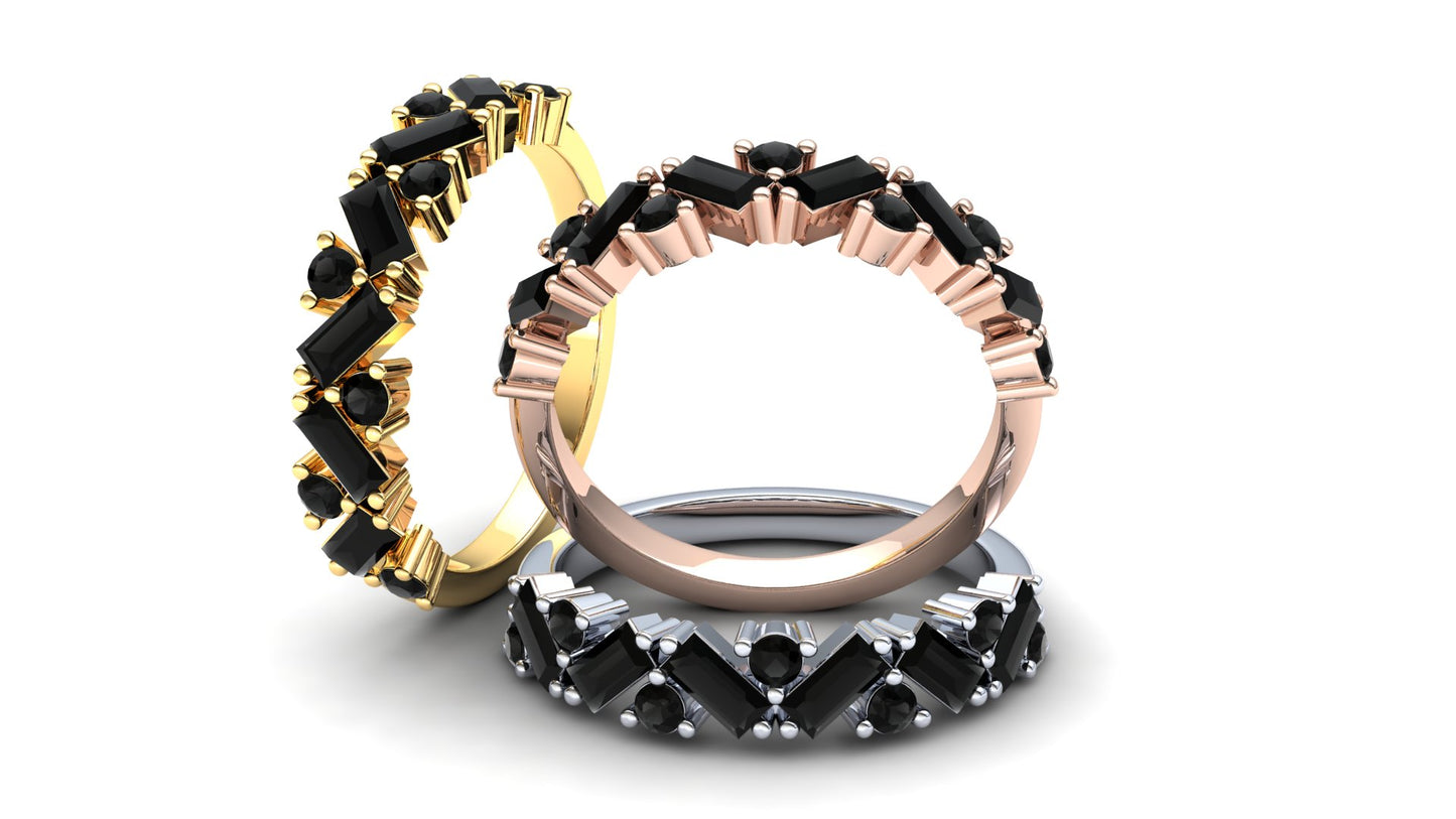 Lily Eternity Ring: 9ct Yellow Gold with Black Stones