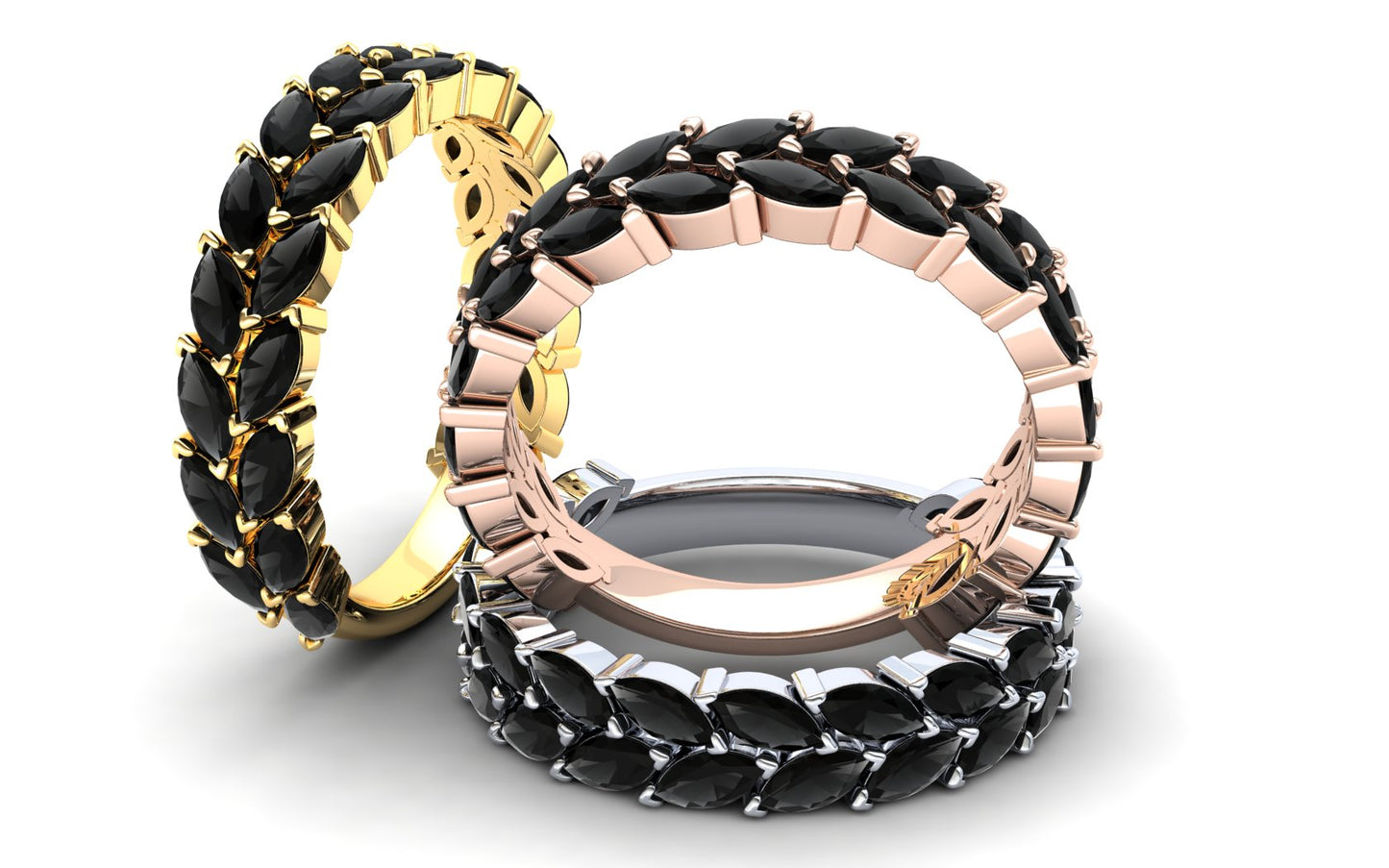 Tulip Eternity Ring: 9ct Rose Gold with Black Stones