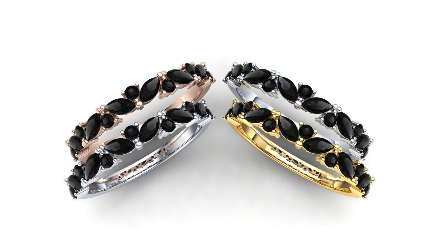 Violet Eternity Ring: 925 Silver with Black Stones