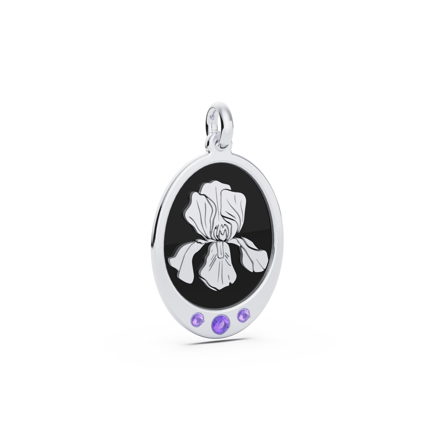 February (Iris and Amethyst) Oval Birth Flower Pendant - 925 Silver