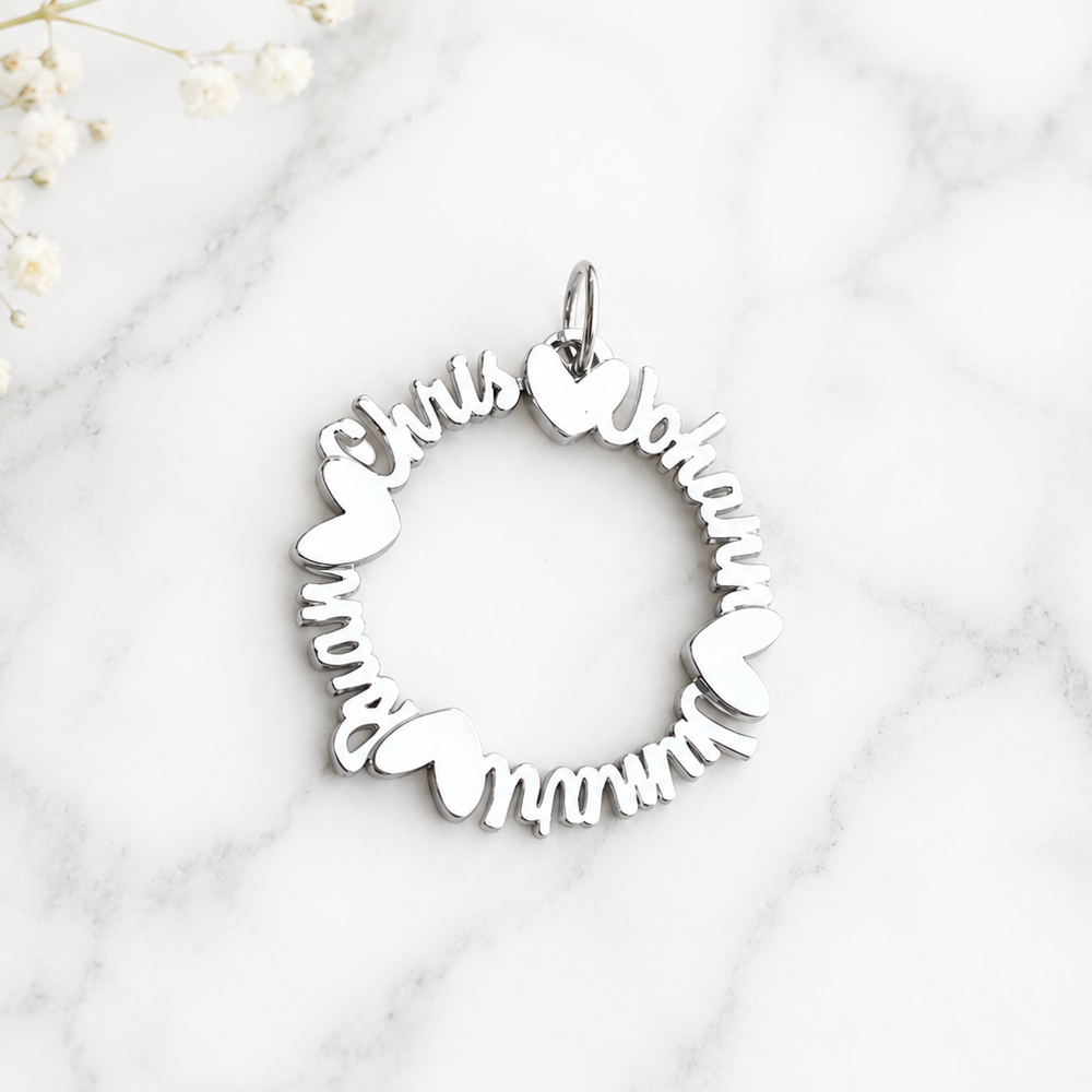 Circle Name Pendant with Hearts
