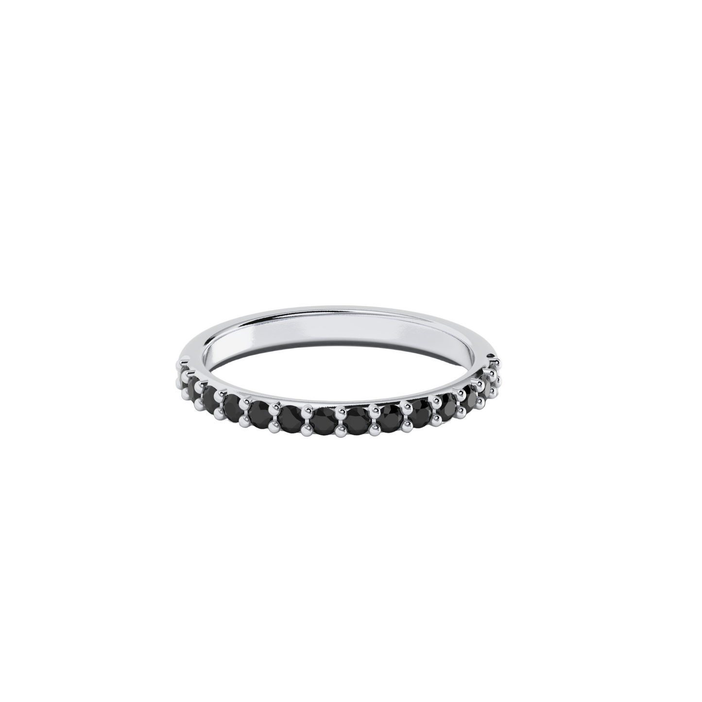 Silver 2mm Eternity Ring - Black Stones