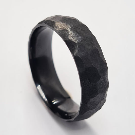 Men's Wedding Band: Hammered Black Zirconium