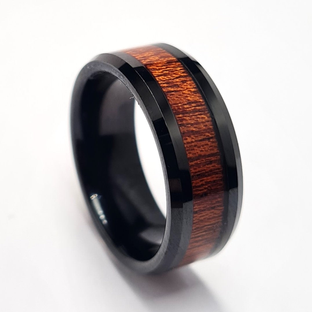 Men's Wedding Band: Tungsten with Rosewood inlay
