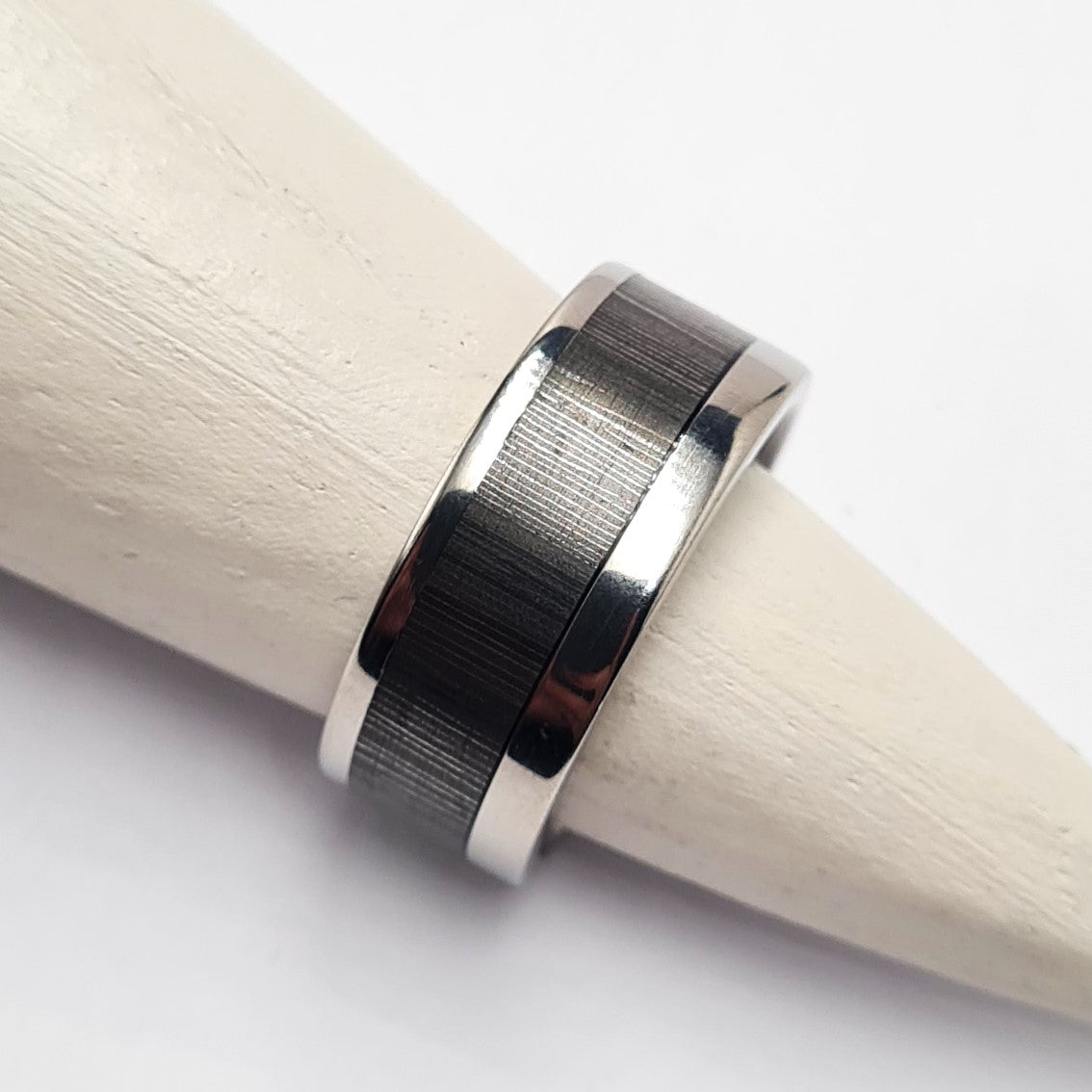 Men's Wedding Band: Titanium with silver infused Carbon Fiber inlay