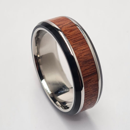 Men's Wedding Band: Titanium with Ertalyte and Mopani inlay