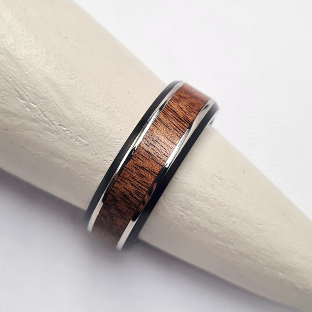 Men's Wedding Band: Titanium with Ertalyte and Mopani inlay