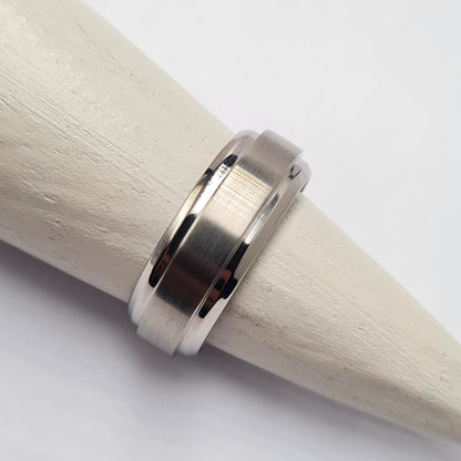 Men's Wedding Band: Titanium with raised centre and side bevels