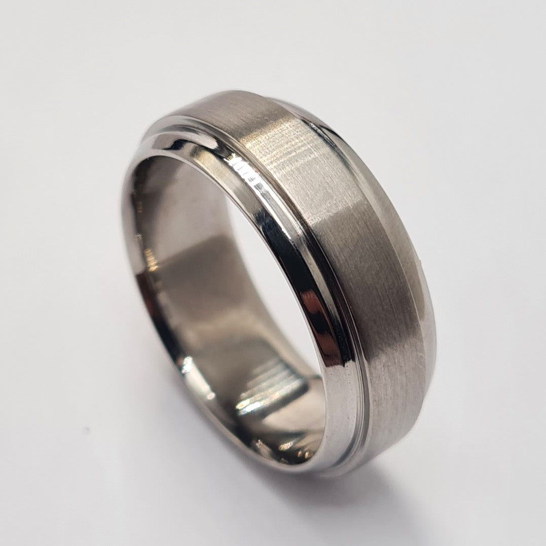 Men's Wedding Band: Titanium with raised centre and side bevels