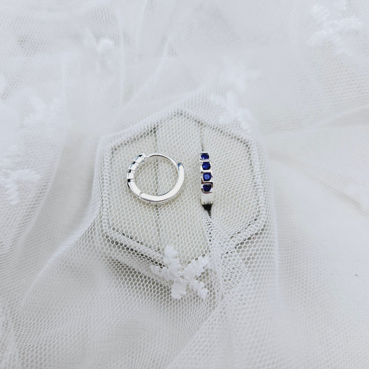 Blue Cubic Huggies Earrings