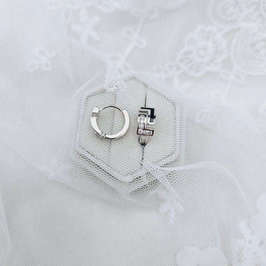 Black and White Cubic Huggie Earrings