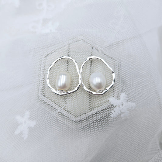 Pearl Inside Circle Stud Earrings