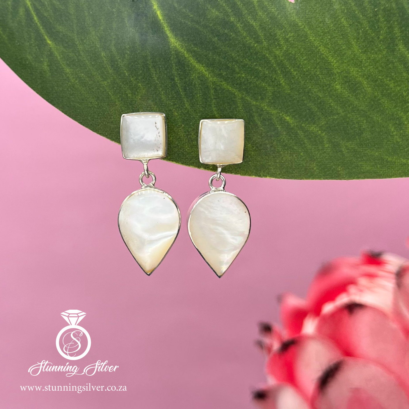 Square and Teardrop Mother of Pearl Earrings