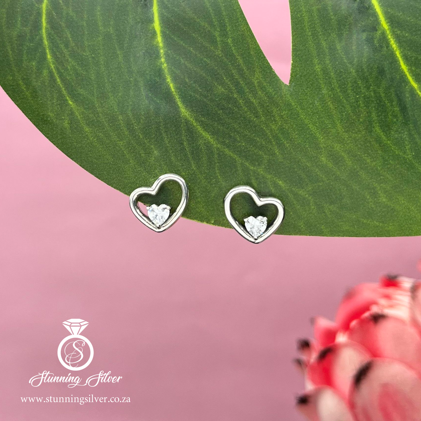 Heart Cubic Stud Earrings