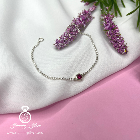 Silver 4mm Birthstone Bracelet