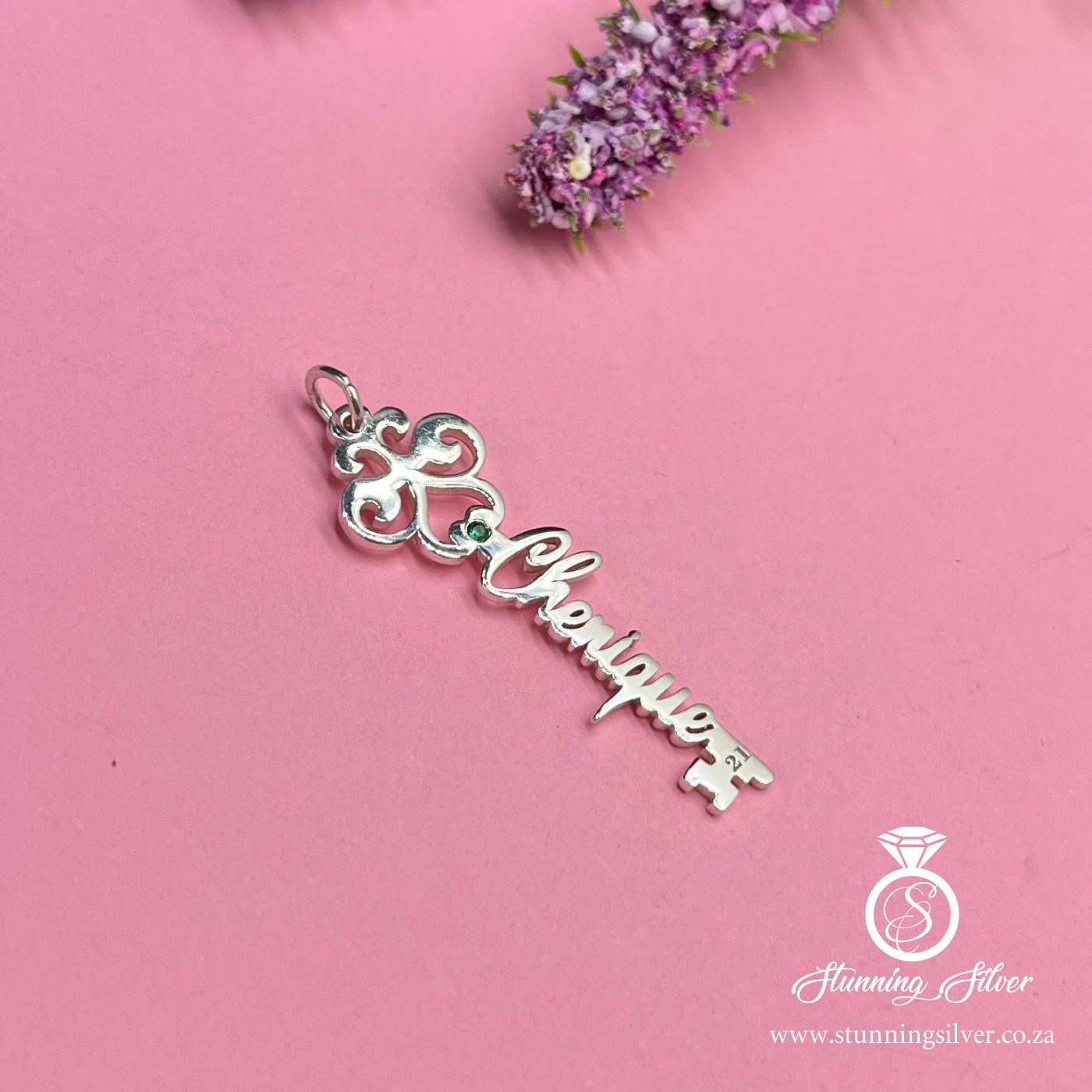 Key Name Pendant with Optional Birthstone