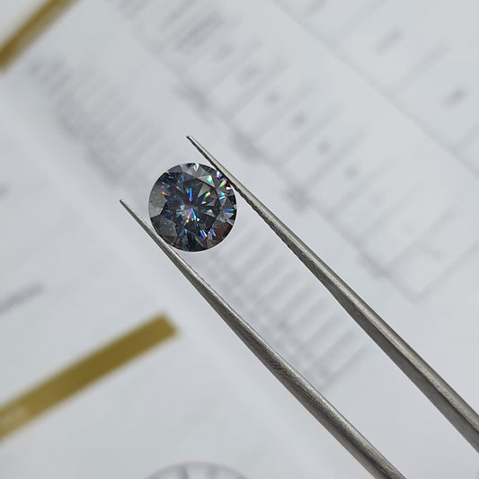 2ct Dark Grey Round Moissanite