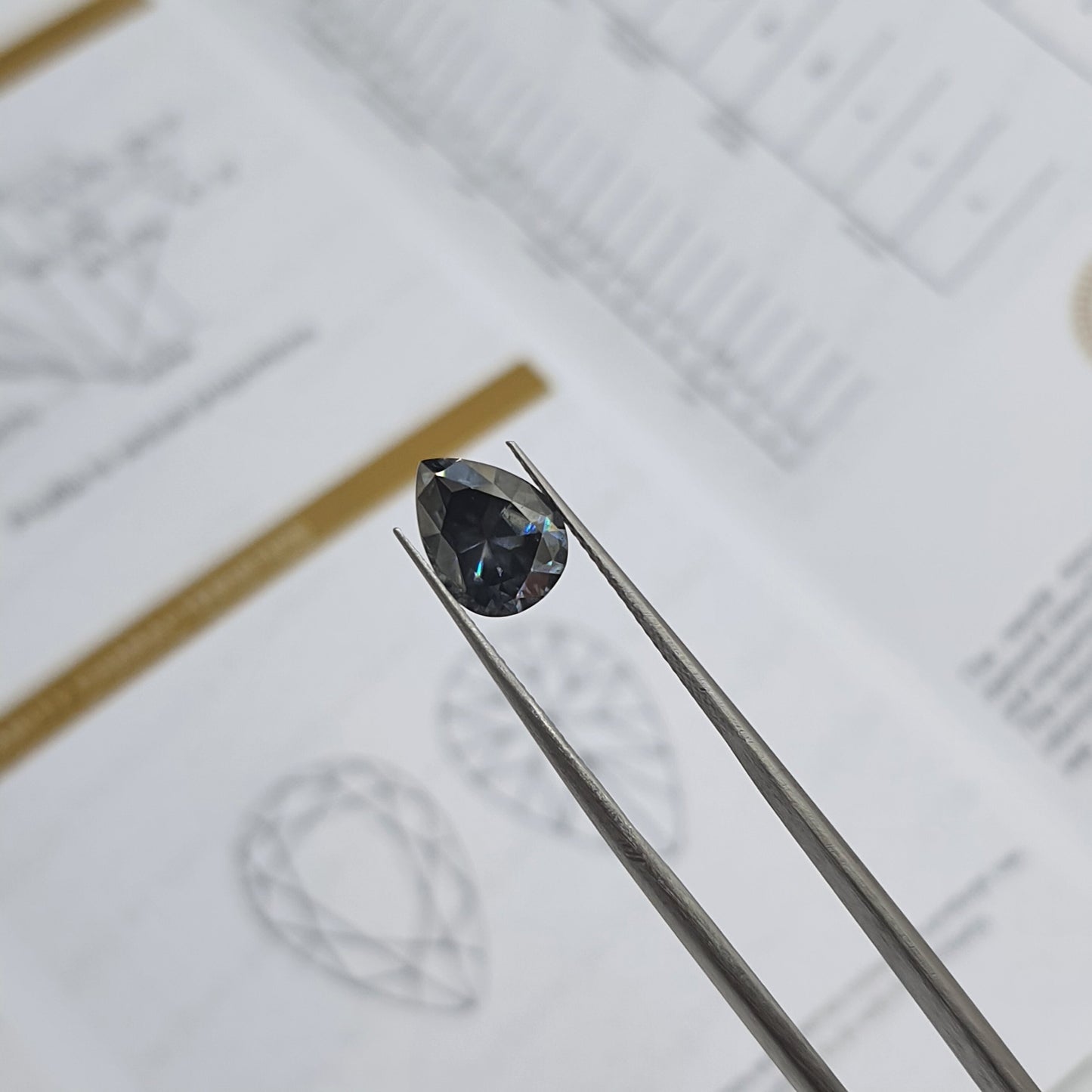 2ct Dark Grey Pear Shape Moissanite