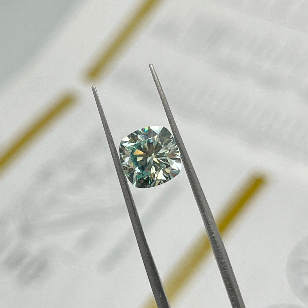 2ct Light Blue (Aqua) Cushion Cut Moissanite