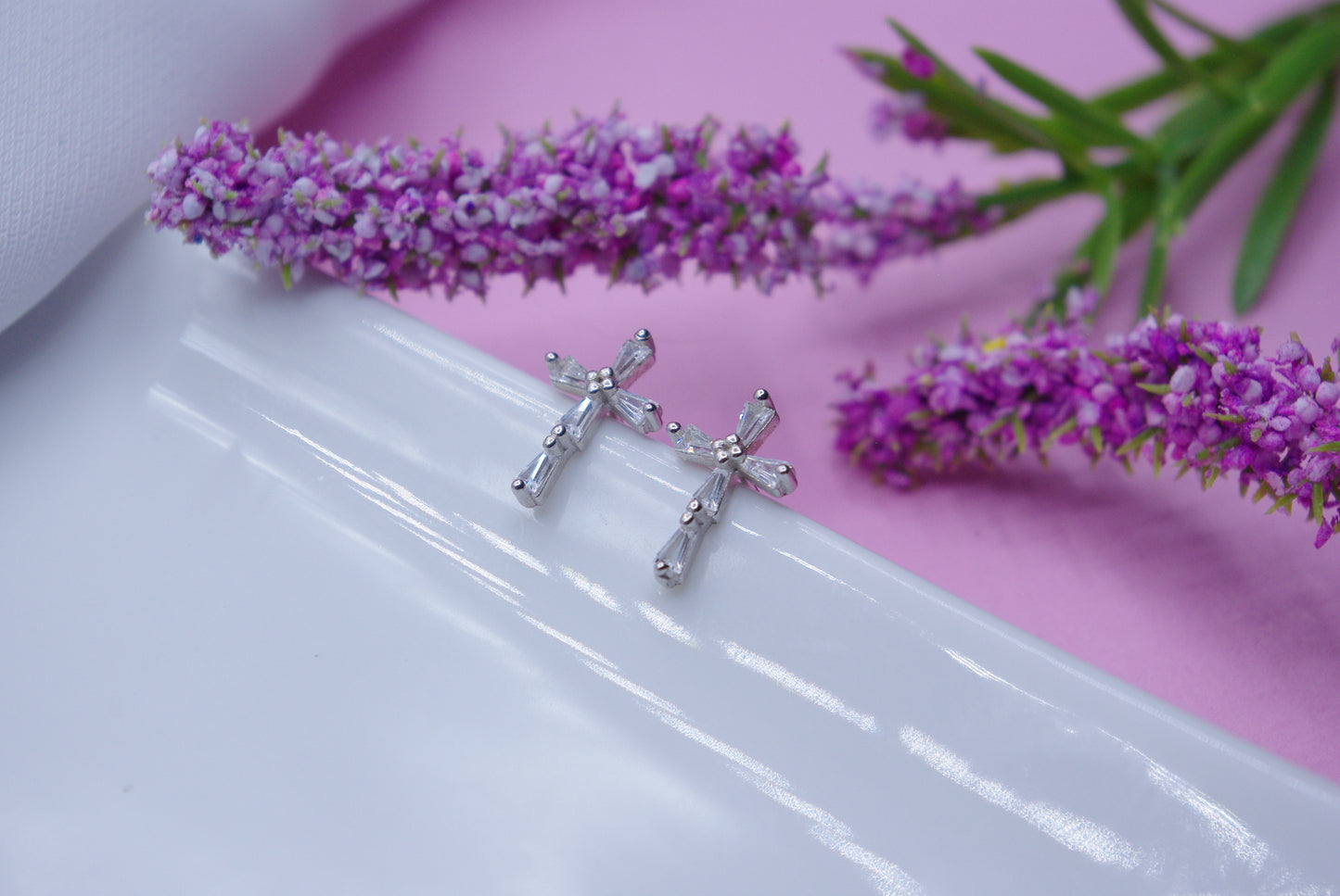 Cubic Cross Stud Earrings